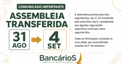 Atenção: assembleia é transferida para sexta-feira, dia 4